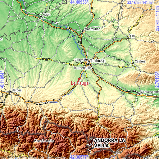 Topographic map of Le Fauga