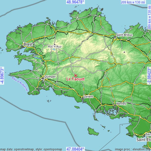 Topographic map of Le Faouët