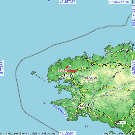 Topographic map of Le Drennec