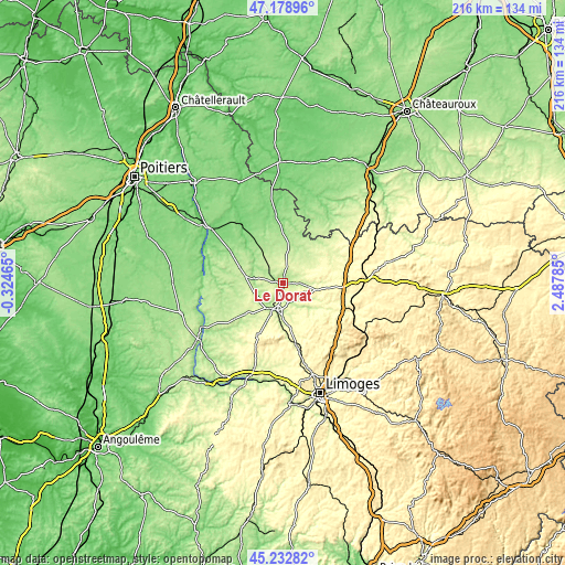 Topographic map of Le Dorat