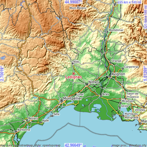 Topographic map of Lédignan