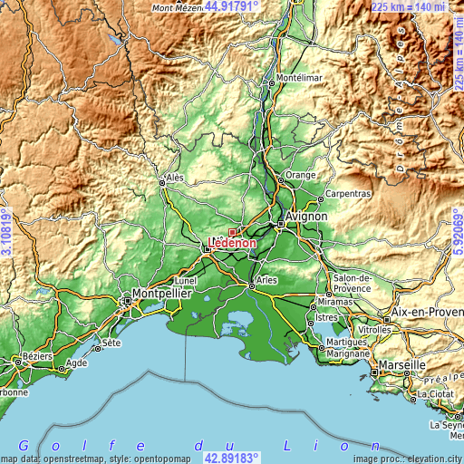 Topographic map of Lédenon