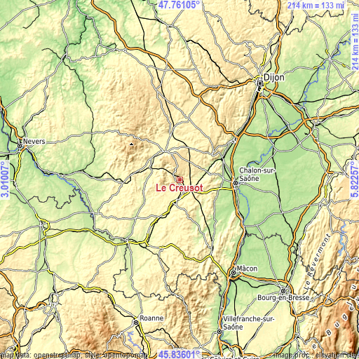 Topographic map of Le Creusot