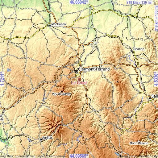 Topographic map of Le Crest