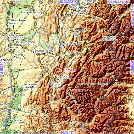 Topographic map of Le Cheylas