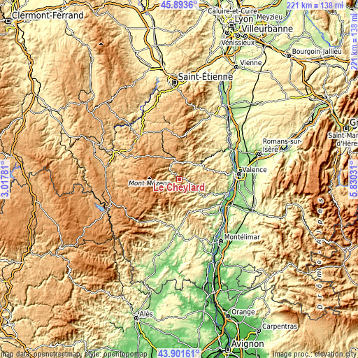 Topographic map of Le Cheylard