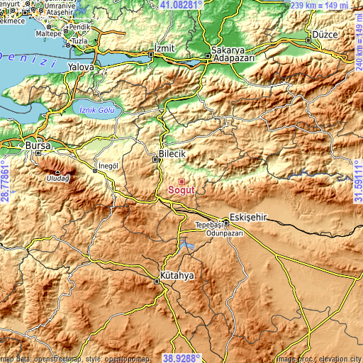 Topographic map of Söğüt
