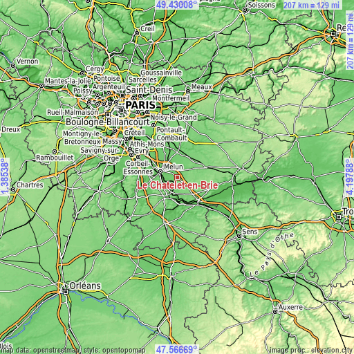 Topographic map of Le Châtelet-en-Brie