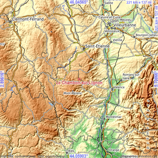 Topographic map of Le Chambon-sur-Lignon