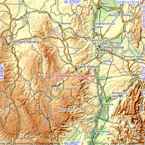 Topographic map of Le Chambon-Feugerolles