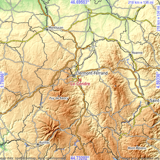 Topographic map of Le Cendre