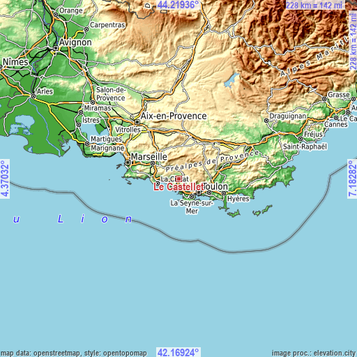 Topographic map of Le Castellet