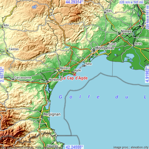 Topographic map of Le Cap d'Agde