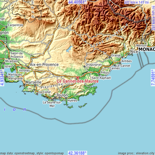 Topographic map of Le Cannet-des-Maures