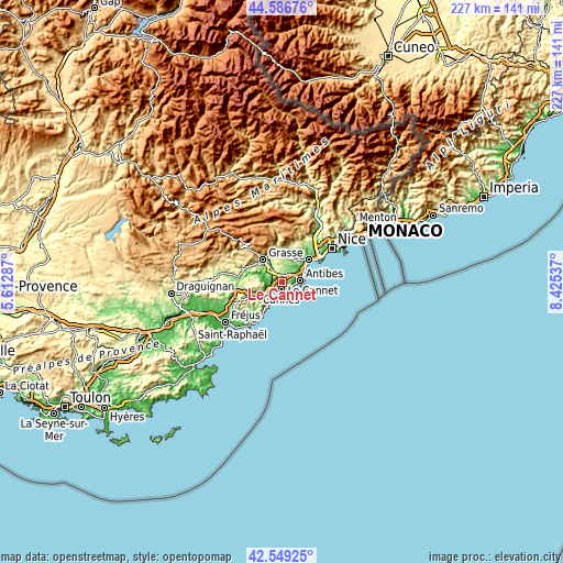 Topographic map of Le Cannet