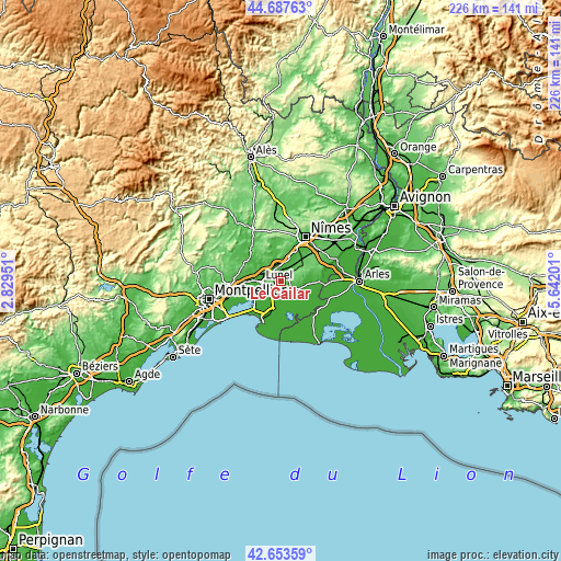 Topographic map of Le Cailar