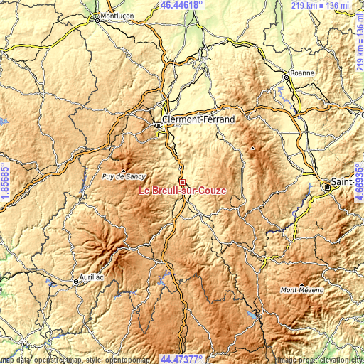 Topographic map of Le Breuil-sur-Couze