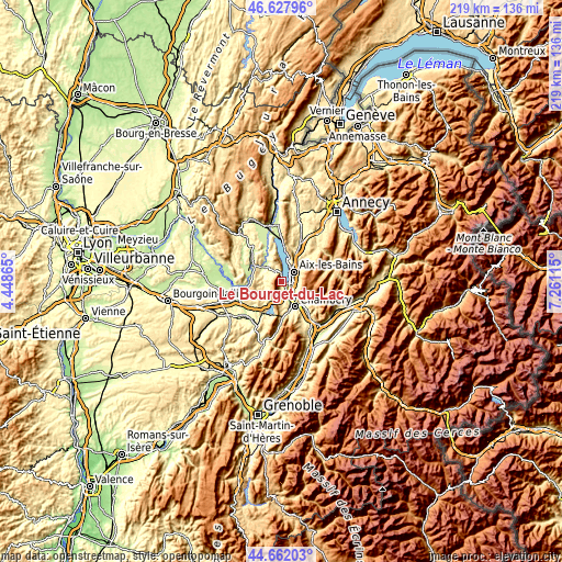 Topographic map of Le Bourget-du-Lac