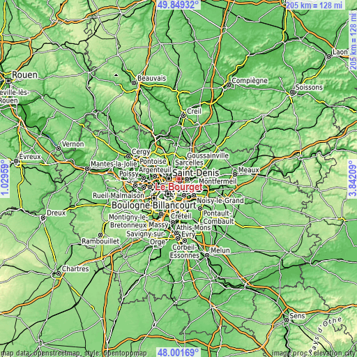 Topographic map of Le Bourget