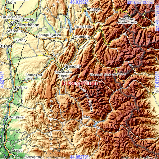 Topographic map of Le Bourg-d’Oisans