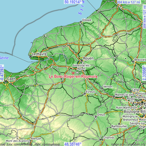 Topographic map of Le Bosc-Roger-en-Roumois