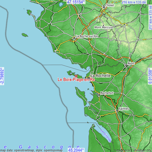 Topographic map of Le Bois-Plage-en-Ré