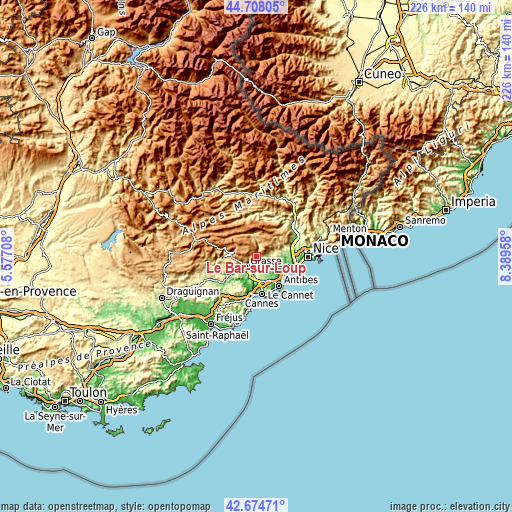 Topographic map of Le Bar-sur-Loup