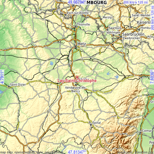 Topographic map of Lay-Saint-Christophe