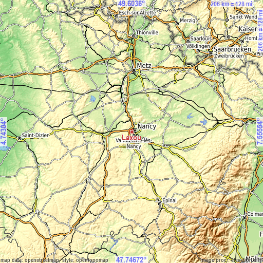 Topographic map of Laxou