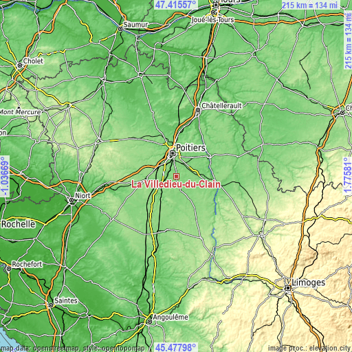 Topographic map of La Villedieu-du-Clain