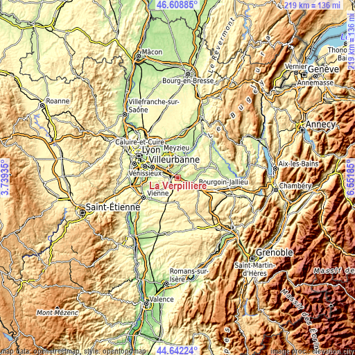 Topographic map of La Verpillière