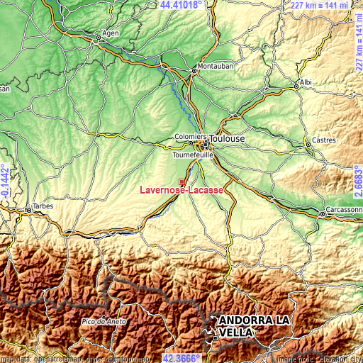 Topographic map of Lavernose-Lacasse