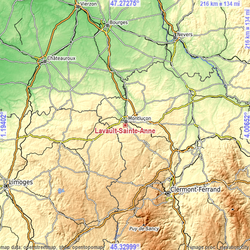 Topographic map of Lavault-Sainte-Anne