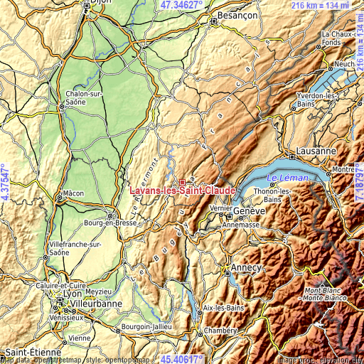 Topographic map of Lavans-lès-Saint-Claude