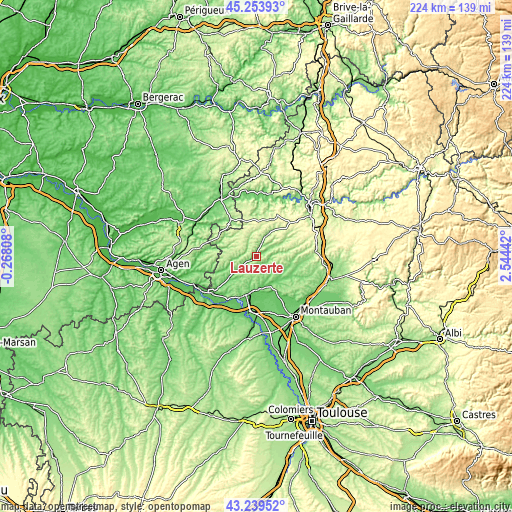 Topographic map of Lauzerte