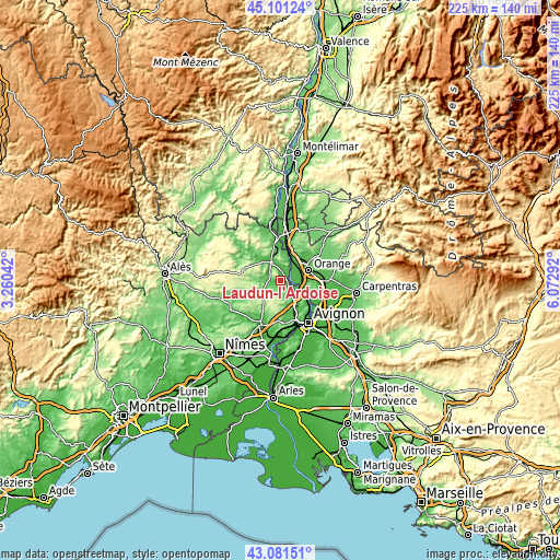 Topographic map of Laudun-l'Ardoise