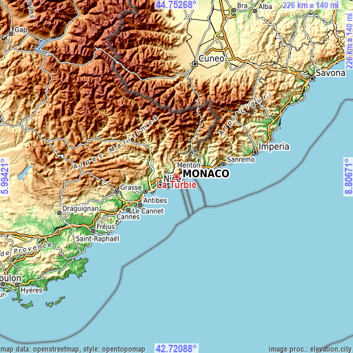 Topographic map of La Turbie