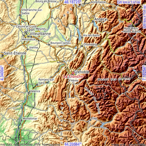 Topographic map of La Tronche