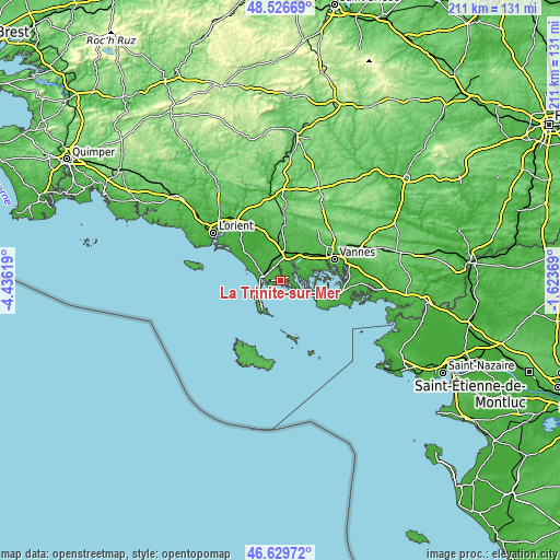 Topographic map of La Trinité-sur-Mer