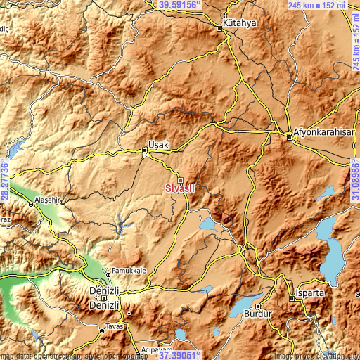 Topographic map of Sivaslı