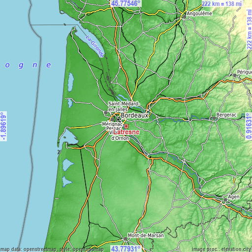Topographic map of Latresne