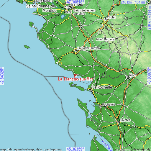 Topographic map of La Tranche-sur-Mer