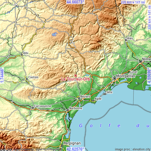 Topographic map of La Tour-sur-Orb