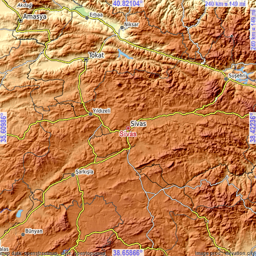 Topographic map of Sivas