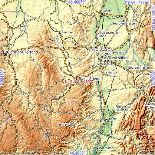 Topographic map of La Tour-en-Jarez