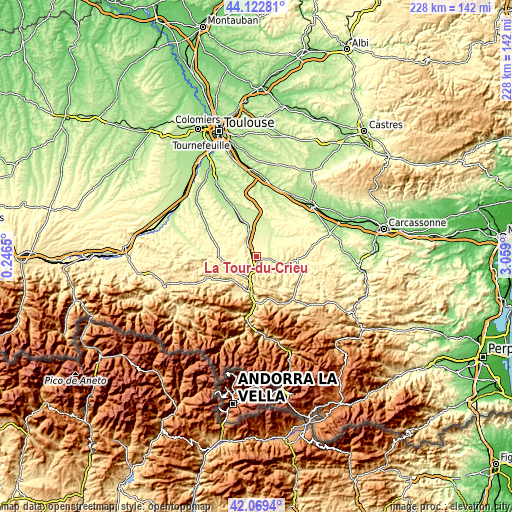 Topographic map of La Tour-du-Crieu