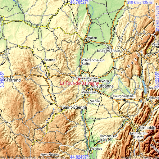 Topographic map of La Tour-de-Salvagny