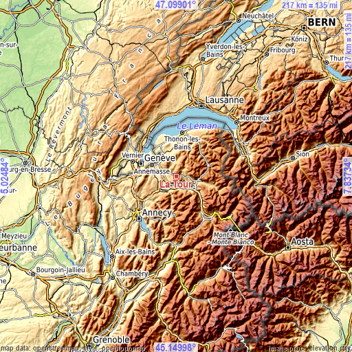 Topographic map of La Tour