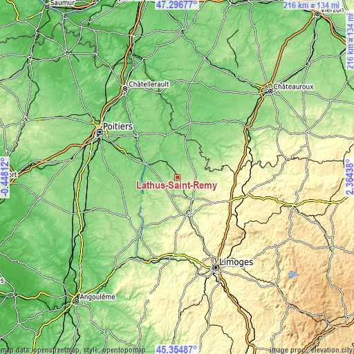 Topographic map of Lathus-Saint-Rémy