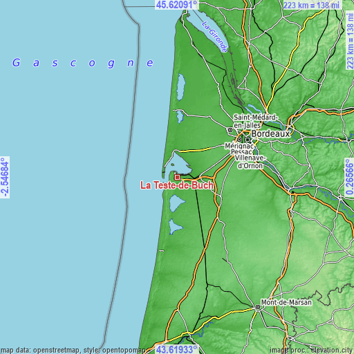 Topographic map of La Teste-de-Buch